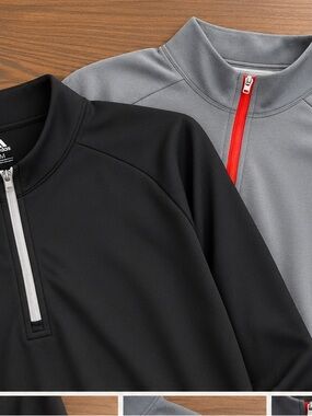 adidas Men's Zip-Up Sweaters in Black and Light Gray with Contrasting Zips